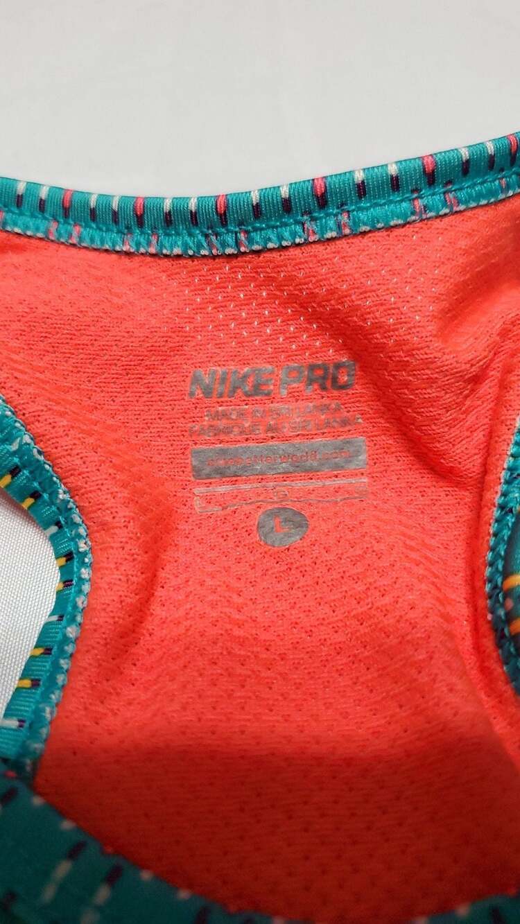 Nike Pro Classic Dri-FIT Racerback Sports Bra Teal Orange Pattern Size L - Picture 2 of 5
